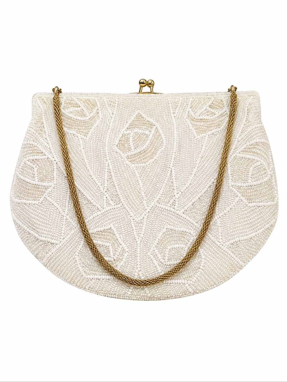 VTG WALBORG White Floral Rose Heavily Beaded Cocktail Evening Bag